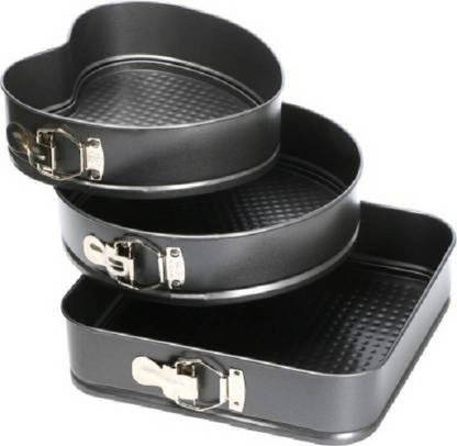Homevilla Bakeware Springform Cake Mould Tin Set of 3 Pcs Mold Heart, Round & Square Shape Cupcake Maker