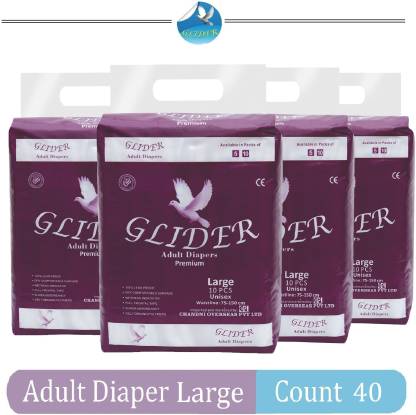 GLIDER Premium Adult Diaper - Large (Pack of 4) (40 Count) Adult Diapers - L