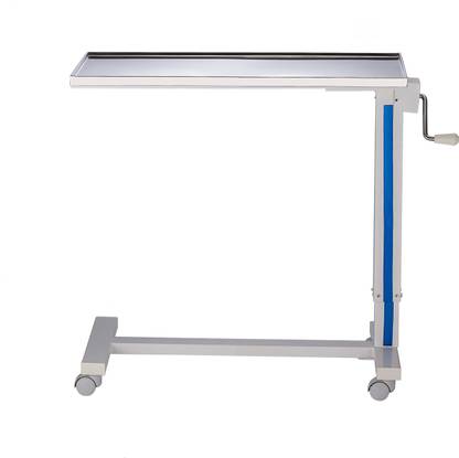 VMS Adjustable Bedside Table with Plain Stainless Steel Top Height Hospital Food Stool