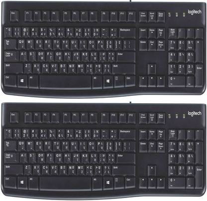 Logitech K120 HINDI + ENGLISH Wired USB Standard Desktop Keyboard Compatible with Desktop, Laptop, Mac