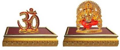 9facts Set of 2 with wooden base Lord Shiva Symbol OM Sign Idol & God Ganesh / Ganpati / Lord Ganesha Idol - Statue Gift item Decorative Showpiece Decorative Showpiece  -  10 cm