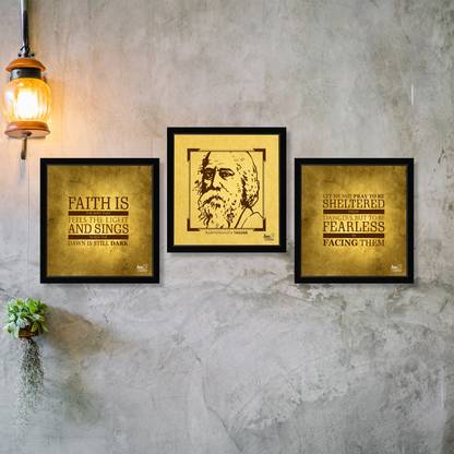 Set of 3 Framed Quote Posters inspired by Indian Leaders Motivational art for Home and Office Décor : Ravindra Nath Tagore Paper Print