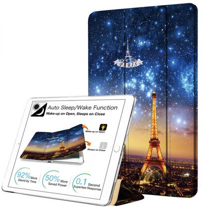 DuraSafe Cases Flip Cover for iPad 5 2017 / iPad 6 2018 - 9.7 Inch Printed Slim PC Dual Angle Stand Clear Flip Case