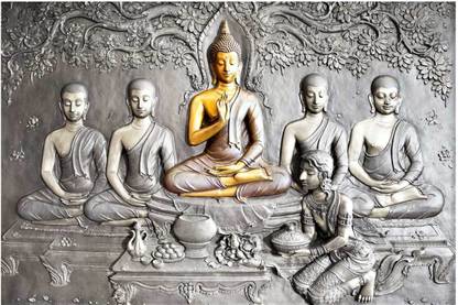 Art Amori Gray Buddha wall murals Sparkle Coated Self Adesive Painting Without Frame Digital Reprint 24 inch x 36 inch Painting