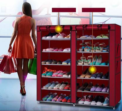 Sasimo 2-Door 12-Shelf Fabric Metal Collapsible Shoe Stand