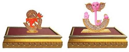 9facts Set of 2 with wooden base Lord Ganesha Statue & God Ganesh / Ganpati / Lord Ganesha Idol - Statue Gift item Decorative Showpiece Decorative Showpiece  -  9 cm