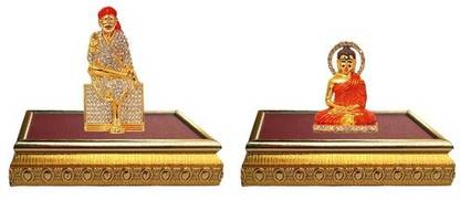 BEI Set of 2 with wooden base Lord Shirdi Shri Sai Nath Idol & Sikh Guru Nanak Dev Statue Decorative Figurine idol Decorative Showpiece Decorative Showpiece  -  7 cm