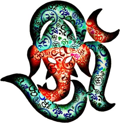 Impression Wall 58 cm Ganesh with Om Symbol Self Adhesive Sticker