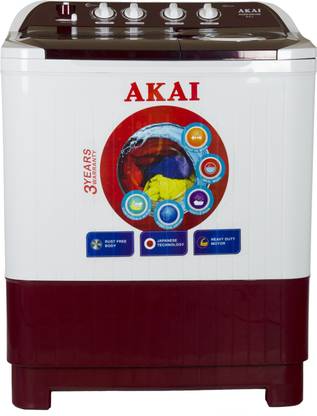 Akai 8.5 kg Semi Automatic Top Load Washing Machine White, Maroon