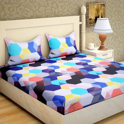 IWS 144 TC Microfiber Double Geometric Flat Bedsheet