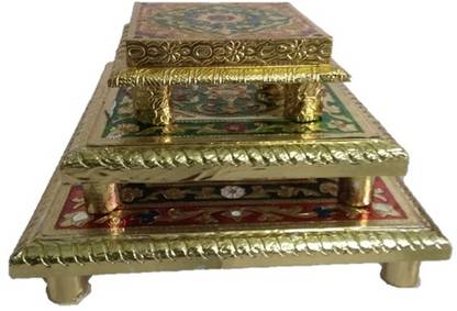VROY@LS PRIDE Royals Pooja Bajot Table 6+8+12 Inch Wooden All Purpose Chowki