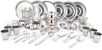 uddhav gold Steel UDDHAV GOLD Collection Stainless Steel Heavy Diamond Touch 51 Pcs Dinner Set (Weight 9Kg) Dinner Set
