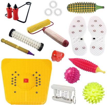 Accufit AG49 Acupressure Massager Tools Combo Kit with Multipurpose Roller Massager (Pyramidal cuts) + Bio-Magnetic Power Foot Mat (Magneto-Therapy) for Stress and Pain (Natural Care) Massager