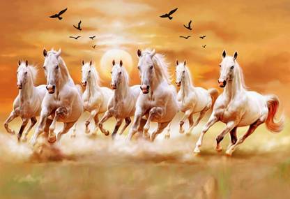vastu horses 7 lucky running horse Wallpaper photo paper Poster Full HD Without Frame for Living Room,Bedroom,Office,Kids Room,Hall,Home Decor | (13X19) Photographic Paper