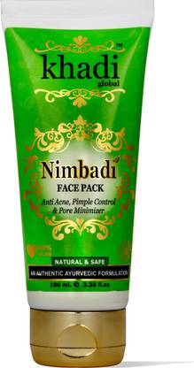khadi global Nimbadi Anti Acne & Pimple Control Pore Minimizer Face Pack 100% Natural Formula with Tulsi, Neem, Kaolin Clay & Bentonite Clay