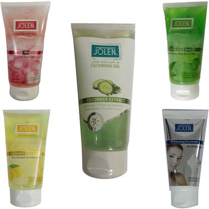 JOLEN 1 CUCUMBER EXTRACT FACEWASH GEL (150GM)+1 LEMON EXTRACT FACE WASH GEL (60ML)+1 ROSEWATER FACE WASH GEL (60GM) +1 NEEM FACEWASH GEL (60ML)+1 WHITENING FACEWASH GEL (60ML) Face Wash