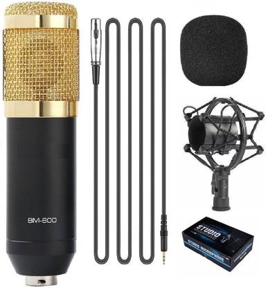 Techtest Professional BM800 Condenser Studio Microphone Vocal Recording Mic Karaoke for Starmaker, Computer with Metal Shock Mount, Foam Cap, Cable Radio Broadcasting Singing (Golden) Microphone