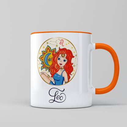 Relic Touch Leo Minimal Cartoon Girl Art Zodiac Sign Orange Ceramic Coffee Mug
