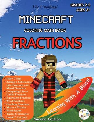 Minecraft Coloring Math Book Fractions Grades 2-5 Ages 6-8