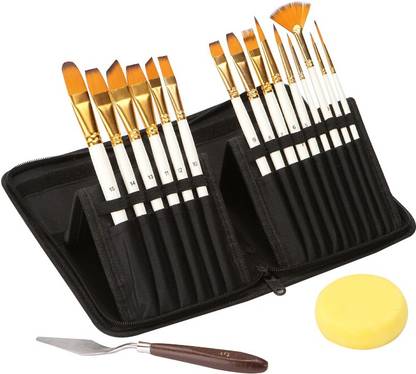Zahuu Paint Brush Set With op-up Carrying Case with Palette Knife and 1 Sponge
