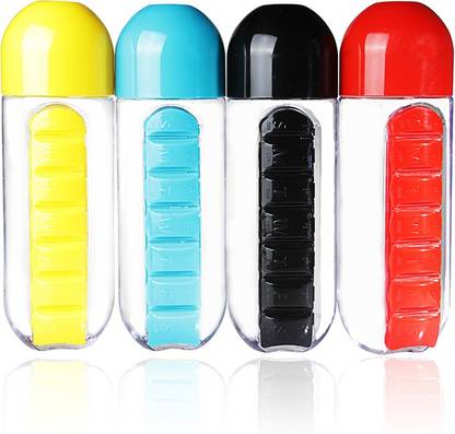SPIRITUAL HOUSE 7-DAYS Plastic Pill Organizer Water Bottle with Weekly 250 ml Bottle PACK OF 4 Pill Box