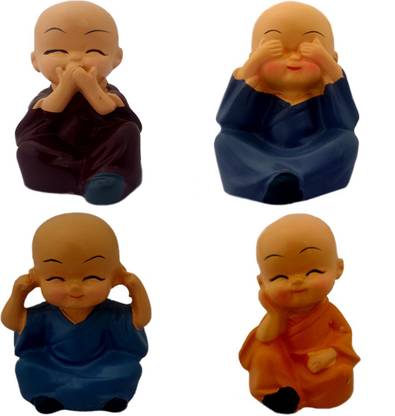 Divya Mantra Feng Shui Monk Happy Baby Lama Set of 4 - Multicolour Decorative Showpiece  -  5 cm
