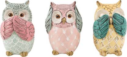 chumbak Enlightened Owls- Set Of 3 Decorative Showpiece  -  6 cm