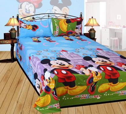FFInternational Polycotton Double Flat 144 TC Cartoon Bedsheet