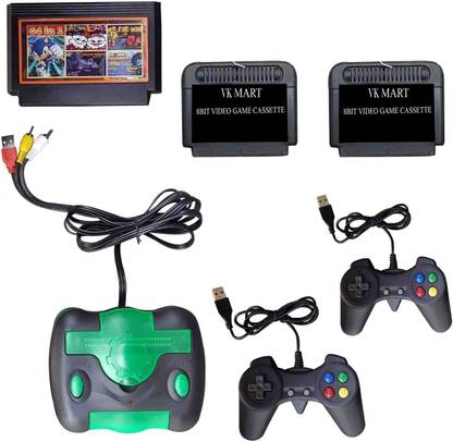 VK MART 8 Bit Grand Classic Green Tv Game Console With 64 in 1 Cassett And 2 Other Cassett include NA GB with Sonic