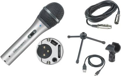 Audio Technica ATR2100-USB/XLR Cardioid Dynamic With Cable,Tripod Stand,Mic Holder And USB Cable Microphone