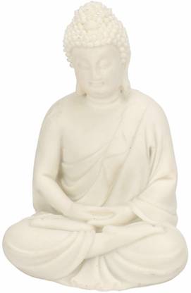 lakshya enterprises Ceramic Lord Sitting Buddha Idol Statue Figurine Showpiece - (White) Decorative Showpiece  -  14 cm