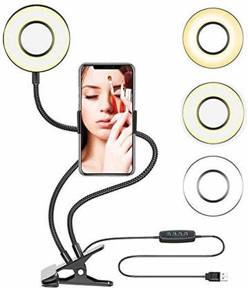 ITGood Flexible Selfie Ring Light with Cell Phone Holder Standard for Live Stream and Make up Long Arm for iP and Android Phone 3 Light Mode Optimize Brightness LED Desk Lamp Selfie Flash with stand USB Charger, USB Hub, Led Light