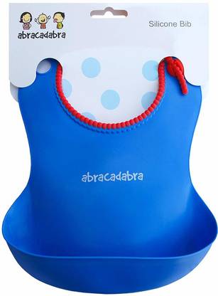 Abra-Cadabra Waterproof Silicone Baby Feeding Bib with Pocket (Blue)