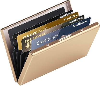 StealODeal RFID Protected Gold Slim Stainless Steel Debit/Credit 6 Card Holder