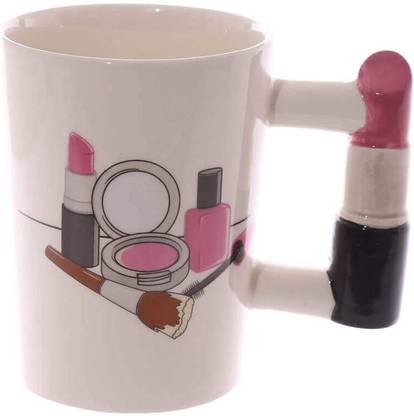 Quirkmall Lipstick 3D Beauty Series Lipstick Shaped Handle Office Coffee Ceramic Coffee Mug