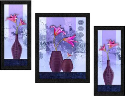 Wrap Up Box Pink Lily Flower 3 Piece Painting with Synthetic Frame Digital Reprint 13.5 inch x 22.5 inch Painting