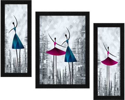 Wrap Up Box Beautiful dancing lady 3 Piece Painting with Synthetic Frame Digital Reprint 20 inch x 30 inch Painting