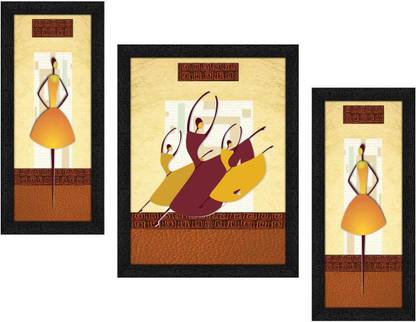 Art Amori Dancing girl 3 Piece Painting with Synthetic Frame Digital Reprint 13.5 inch x 22.5 inch Painting