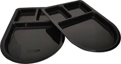 Newvent 3 Compartment Black Dinner Glossy Plate, Plastic 3 Section Lunch plate Sectioned Plate