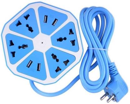 blue seed Hexagon Socket Extension board with 4 USB 2.1Amp charging point Universal USB Charger (Blue) 4  Socket Extension Boards