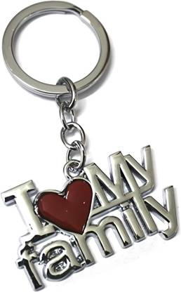 GCT I Love My Family Red Heart (Design-1) Silver Metal Keychain Key Chain