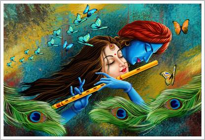 Radha Krishna Colorful Religious Paper Poster Paper Print