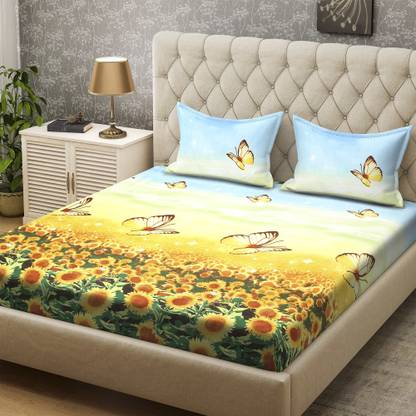 Bombay Dyeing 136 TC Polyester Double Floral Flat Bedsheet