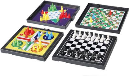 Miss & Chief 4 in 1 Magnetic Snake & Ladders, Ludo, Chess, Chinese Checkers Board Game with folding and storage for travel Strategy & War Board Game