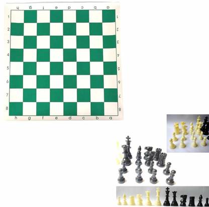 ONEX Tournament Roll Up Vinyl Green Chess Mat with Plastic Chess Coins Strategy & War Board Game