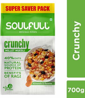 SOULFULL Millet Muesli - Crunchy, Contains Almonds & Raisins, 700 g Bag