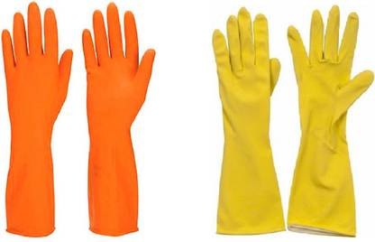 Astyler Waterproof, Latex Reusable Multi-Purpose House Hold Cleaning Gloves Long Sleeve Glove, Warm Dishwashing Glove, Water Dust Stop Cleaning Rubber Gloves- 2 Pair Wet and Dry Glove Set