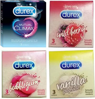 DUREX Mutual Climax, Bubblegum, Wildberry, Vanilla 3s Special (12 Condoms) Condom