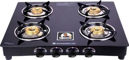 WONDERCHEF Ruby Black Cooktop Glass Manual Gas Stove  (4 Burners)