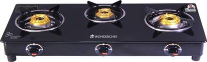 WONDERCHEF Ruby Black 3 Burner Glass Glass Manual Gas Stove